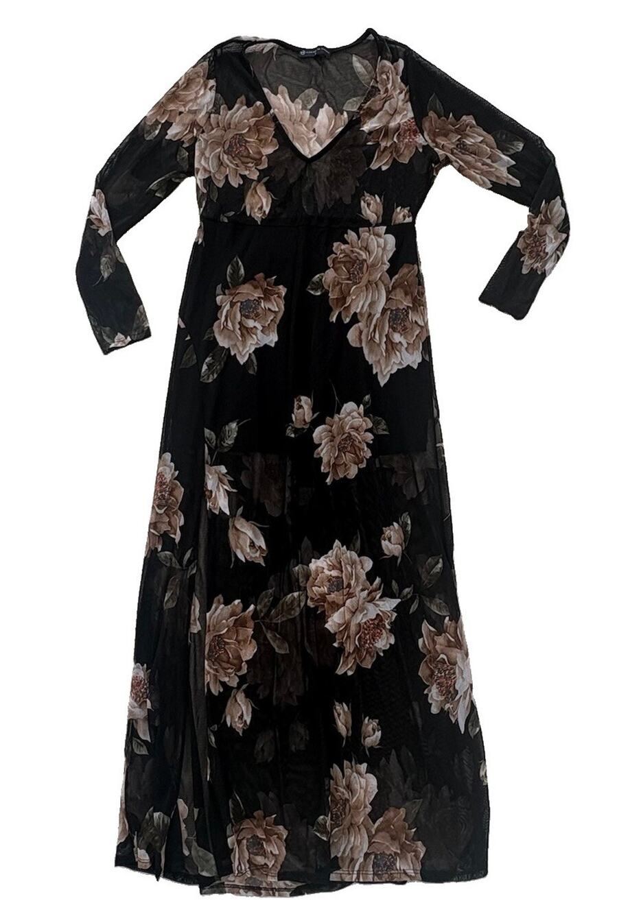 FTF Fashion To Figure Bodycon Sheer Floral Black Dress Women’s Size 0X (L/XL)